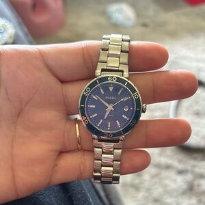 Fossil Blue Silver Watch with Classic Stainless Steel Design
